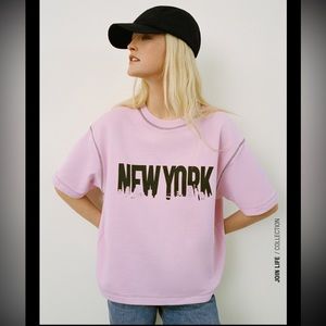 ZARA SHORT SLEEVE SWEATSHIRT WITH TEXT